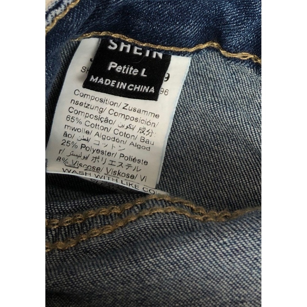 Shein Womens Petite L Dark Wash Denim Cargo Flare Jeans Buckle Strap Blue Retro - Picture 3 of 11